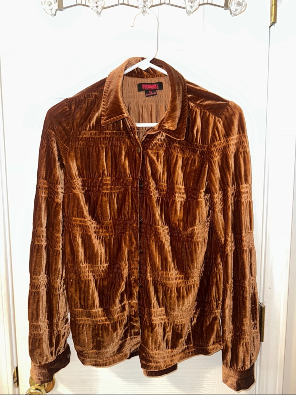 Crushed Velvet Long Sleeve Button Top
